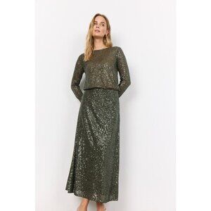 NWT SOYA CONCEPT Nanette 3 Chic Olive Green Glam Sequin Skirt